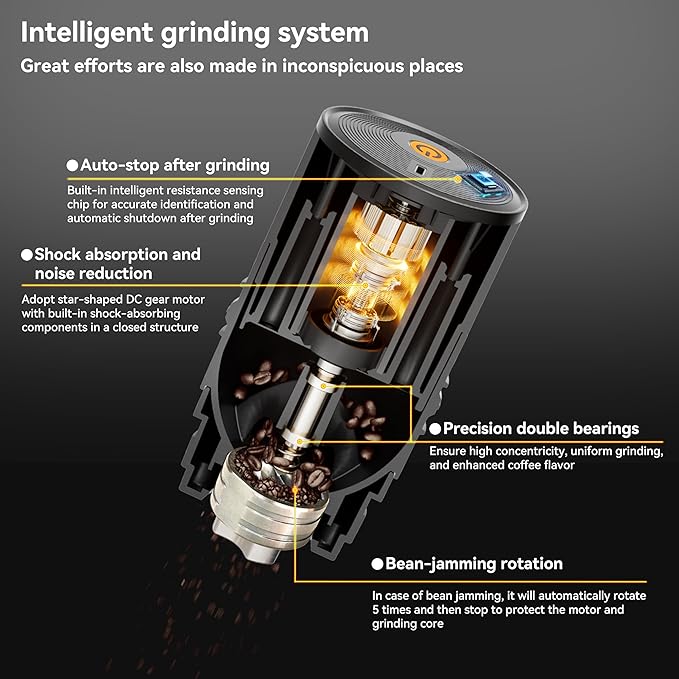 Portable Pour Over Coffee Maker, Rechargeable Electric Grinder with Stainless Steel Conical Burr