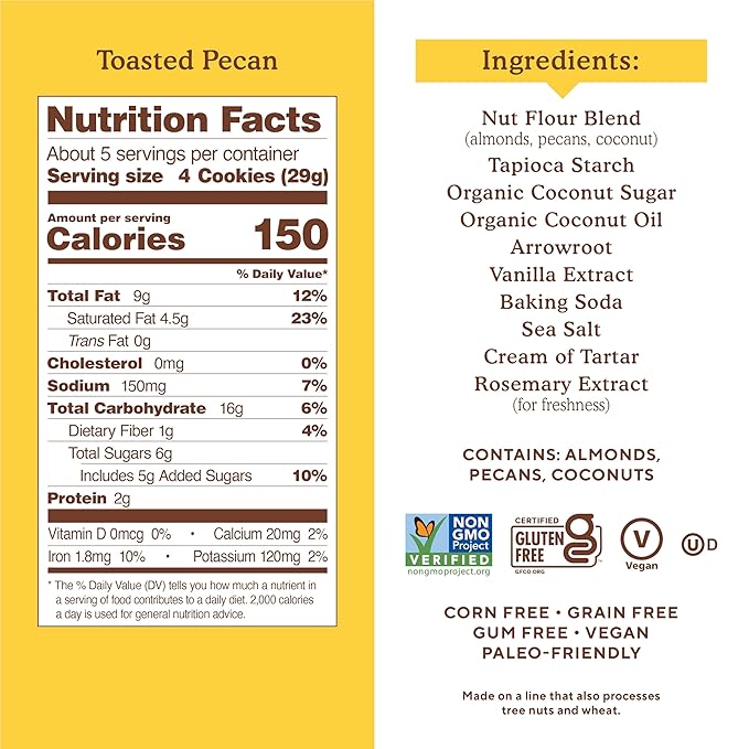 Simple Mills Almond Flour Crunchy Cookies, Toasted Pecan - Gluten Free, Vegan, Healthy Snacks, Made