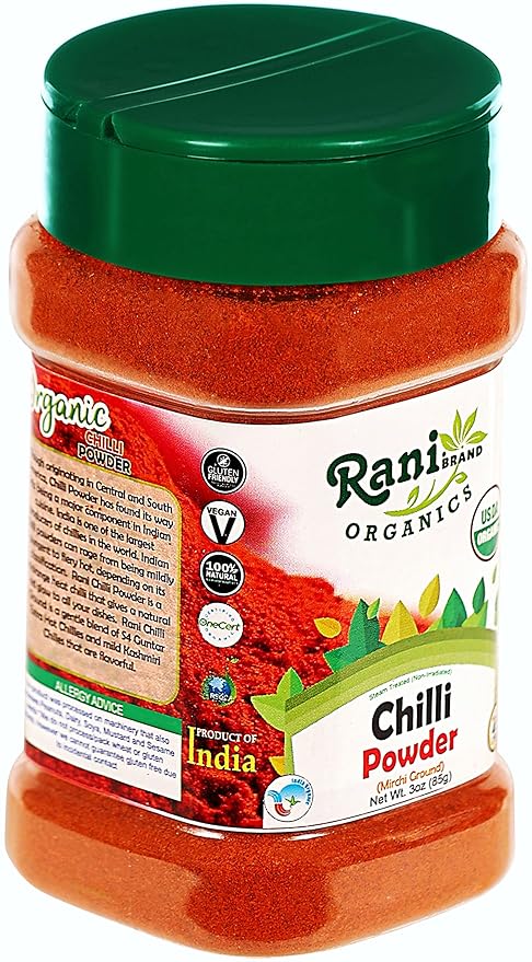 Rani Organic Chilli Powder (Mirchi Ground) 3oz (85g) PET Jar ~ All Natural | Vegan | Gluten