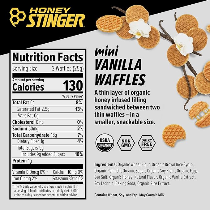 Honey Stinger Organic Mini Vanilla Waffles, Energy Stroopwafel for Exercise, Endurance and