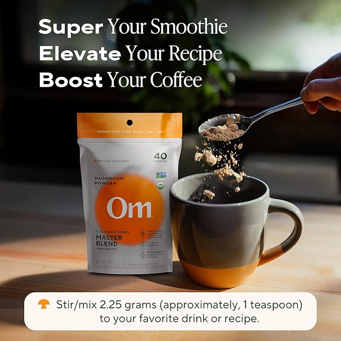Om Master Blend Mushroom Powder ??Organic Mushroom Supplement with 10 Mushrooms and Ashwagandha