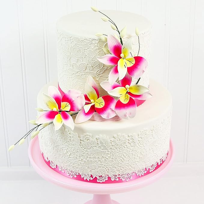 Global Sugar Art Double Orchid Spray Sugar Cake Flowers, Dark Pink & Yellow, 1 Count by Chef Alan