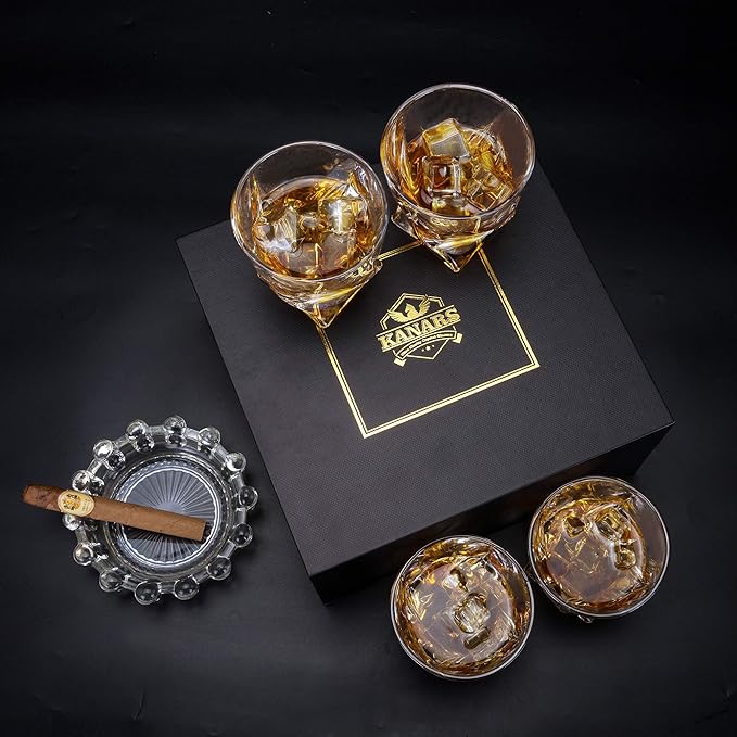 KANARS Whiskey Glasses Set of 4, 10 Oz Crystal Old Fashioned Cocktail Glass in Gift Box, Twisted