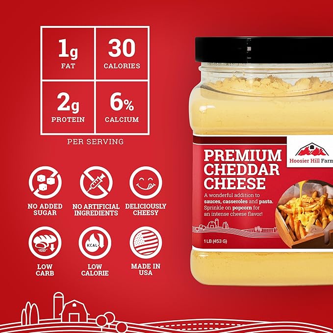 Hoosier Hill Farm Premium Cheddar Cheese Powder (No Artificial Colors), 1LB (Pack of 1)