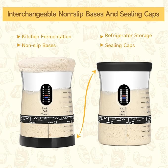 Pro Sourdough Starter Kit- 50oz Large Capacity Sourdough Starter Jar, 17 Flavorful Fermentation