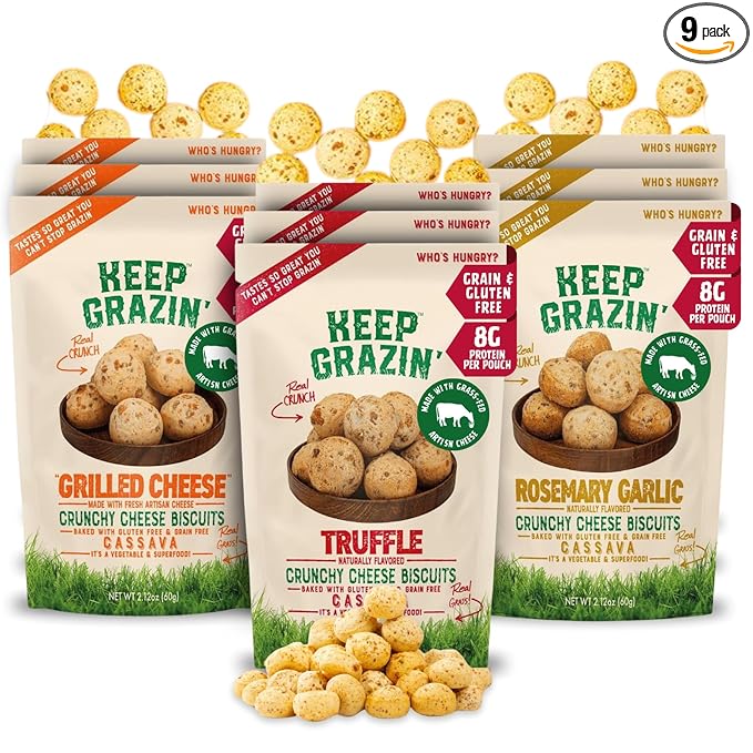 Keep Grazin Grain Free Crunchy Cheese Biscuits - Variety Pack | 2.12 Ounce (Pack of 9) | Gluten &