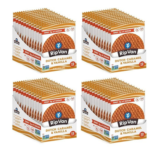 Rip Van Wafels Dutch Caramel & Vanilla Stroopwafels - Healthy Snacks - Non GMO- Keto Friendly