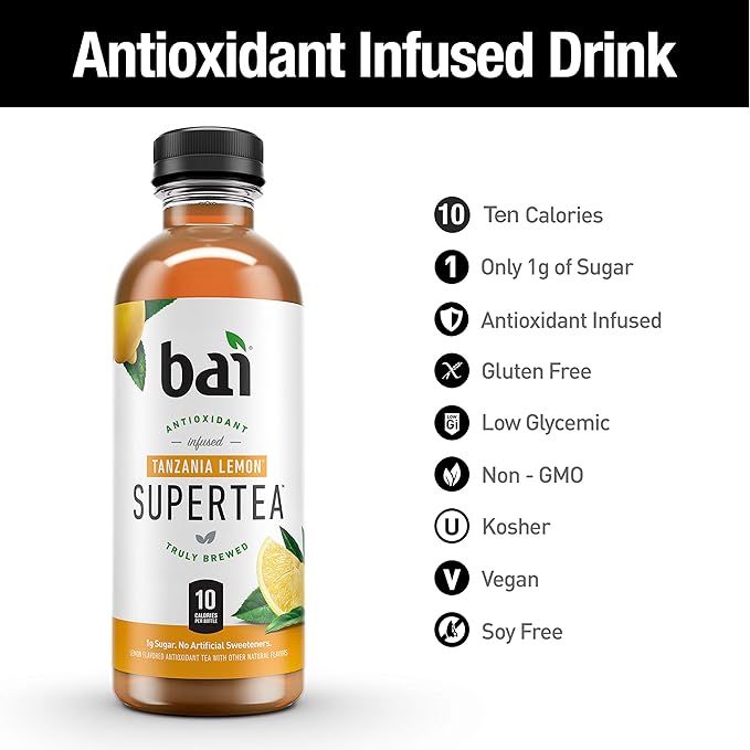 Bai Iced Tea, Tanzania Lemon, Antioxidant Infused Supertea, Crafted with Real Tea (Black Tea, White