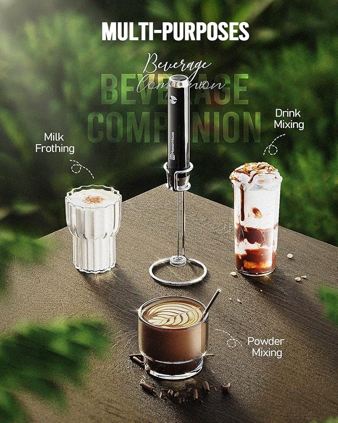 Maestri House Rechargeable Milk Frother with Stand, LunaFro Handheld Electric Foam Maker Waterproof