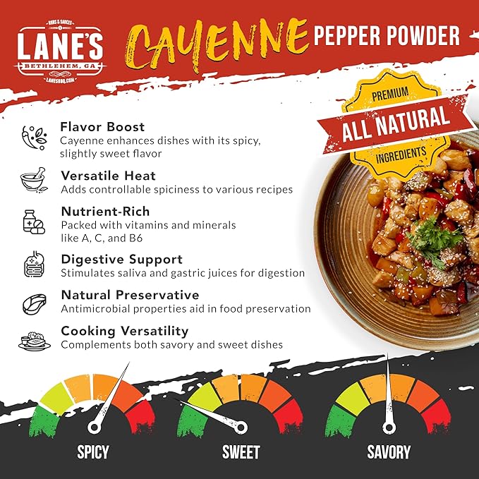 Lane's Cayenne Pepper Powder, All-Natural Cayenne Red Peppers Powder, Goes Well With Meat & Veggies