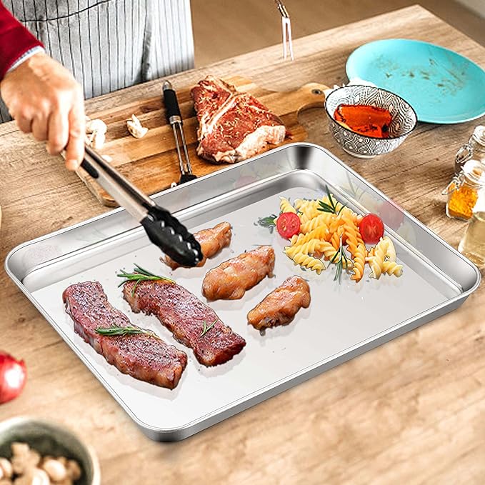 Homikit Baking Cookie Sheet Set of 2, Stainless Steel Cooking Sheets Pan Tray for Oven, 20 x 14