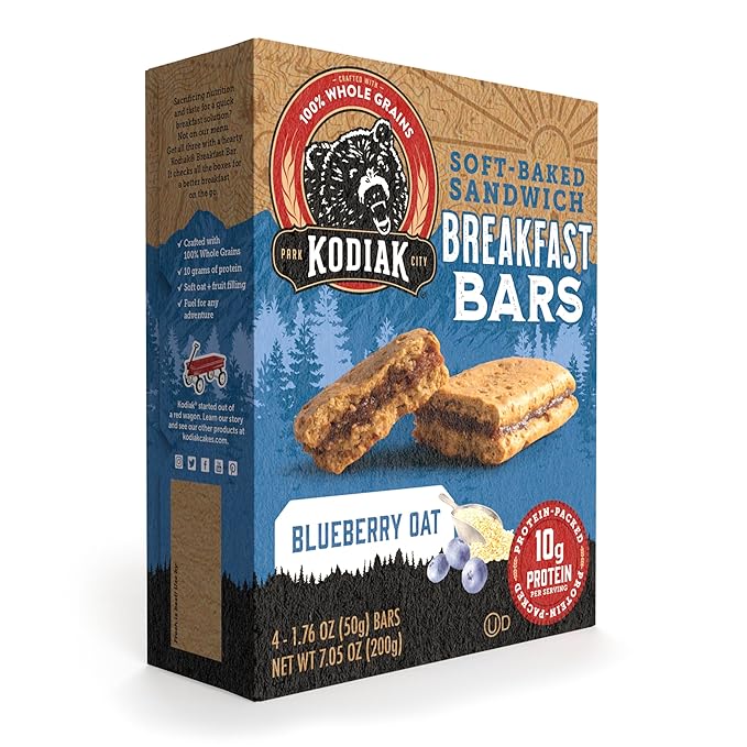 Kodiak Cakes Soft Baked Sandwich Breakfast Bar, Blueberry Oat, High Protein, 100% Whole Grains, 12