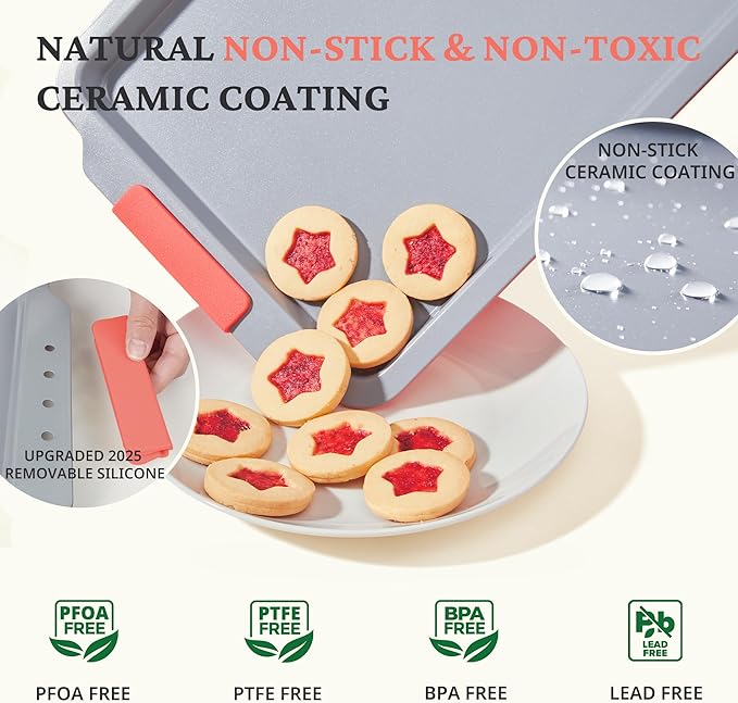 BRONYPRO Non Stick Ceramic Baking Sheet Pan Set of 3, Natural Non Toxic Cookie Sheets for Baking