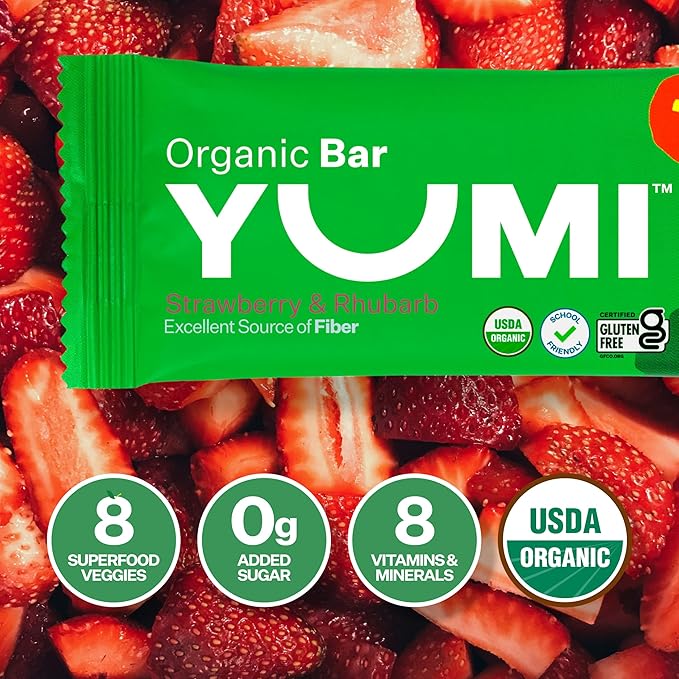 Yumi Organic Toddler Snacks Bars - Gluten-Free, No Added Sugar, 7+ Vegetables, Soft-Baked Crust