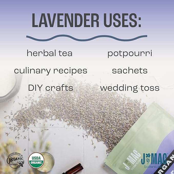 J MAC BOTANICALS, Organic Lavender Flower (4 oz), Dried Lavender Flowers, Buds, Manufactured in The