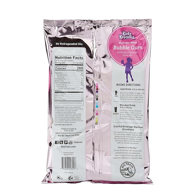 Big Train Kidz Kreamz Bubble Gum Blended Beverage Mix, 3.5 Pound (Pack of 1)