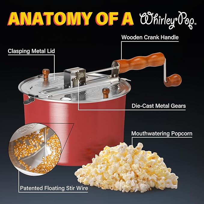 Original Whirley Pop Starter Pack - Wabash Valley Farms Popcorn Kit, Whirley Pop Popcorn Maker With
