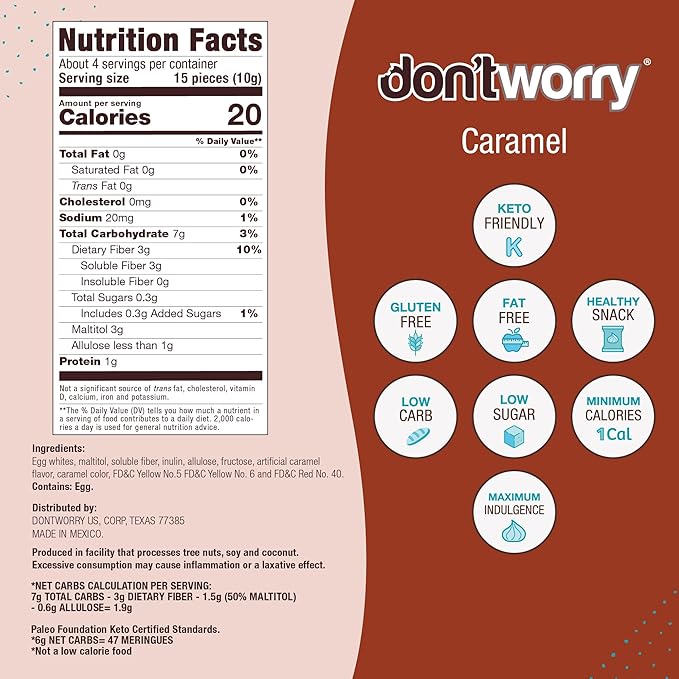 Don't Worry Meringue Cookies Keto Friendly - Low Calories per piece!, Healthy Candy, Gluten Free