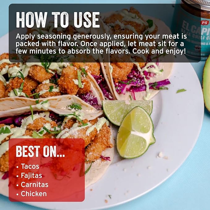 PS Seasoning El Capitan - Baja Chili Citrus Street Taco Seasoning Mix, Dry BBQ Rub for Tacos