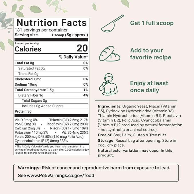 Micro Ingredients Organic Fortified Nutritional Yeast Flakes, 2lb (32oz) | Rich in Vegan Protein, B