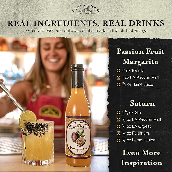 Liquid Alchemist Passion Fruit Syrup for Cocktails - Real Ingredients Make our Mix for Cocktails