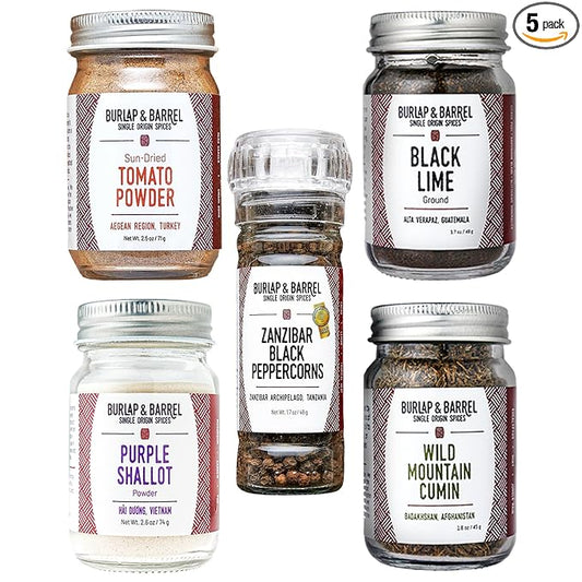 Burlap & Barrel BBQ Rub & Seasoning Gift Set ??5 Jars of Single-Origin Spices Including Zanzibar