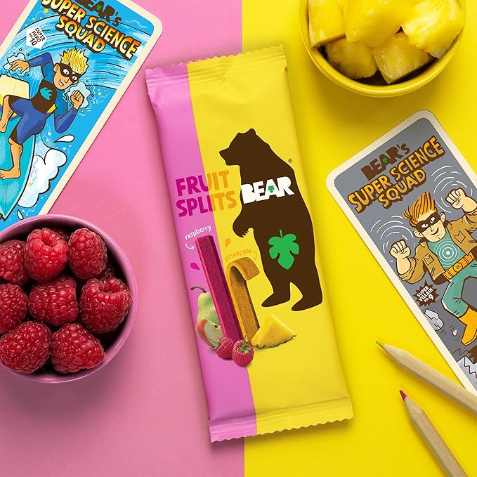 BEAR Real Fruit Snack Splits - Gluten Free, Vegan, and Non-GMO - Raspberry and Pineapple ??Healthy