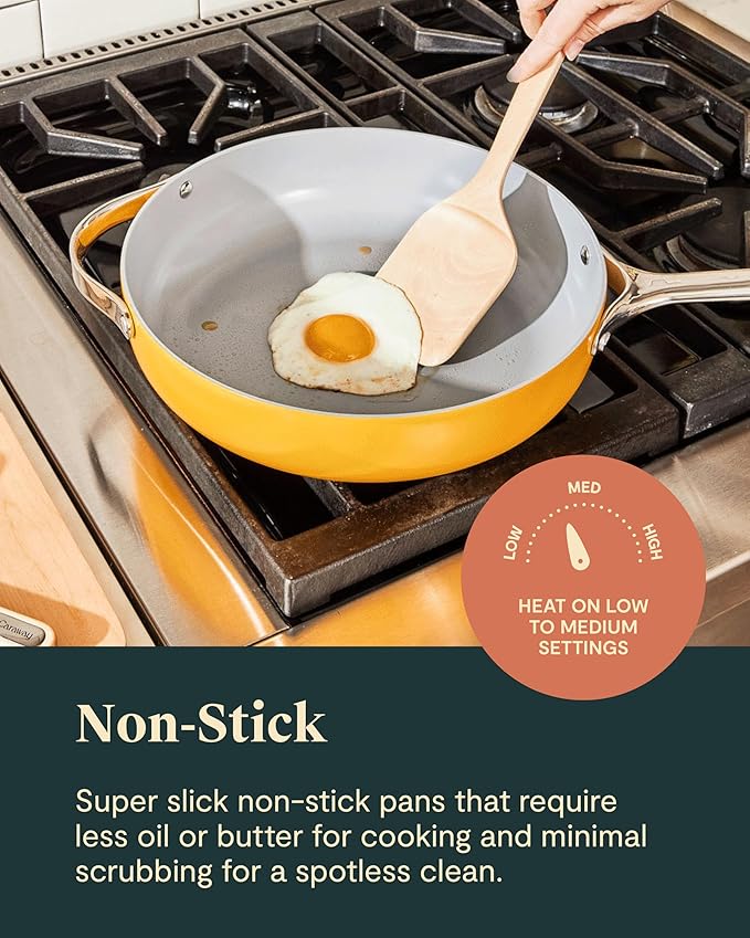 Caraway Nonstick Ceramic Cookware Set (12 Piece) Pots, Pans, Lids and Kitchen Storage - Non Toxic