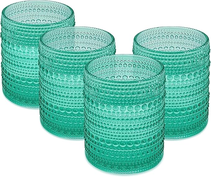 Set of 4 Vintage 12 oz Crystal Glasses, Old Fashioned Glass Cups for Water, Juice, Coffee, and Beer