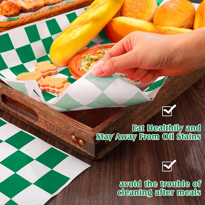 Honeydak 600 Pcs Sandwich Wrapping Paper Sheet 15x15 Checkered Food Wax Sheets Parchment Burgers