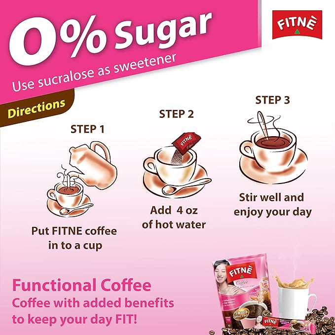 FITNE Instant 3 In 1 Coffee Packets Mix With Natural Hydrolyzed Collagen Vitamin C Smooth Blend