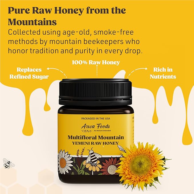 Arwa Foods Multifloral Mountain Yemeni Raw Honey - Royal Yemeni Raw Organic honey from Wadi of