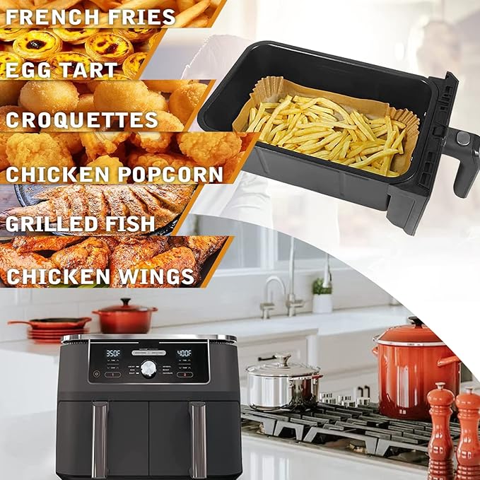Air Fryer Liner Rectangular for Ninja Foodi Dual Basket 8QT 10QT, Bella Air Fryer Accessories, Air