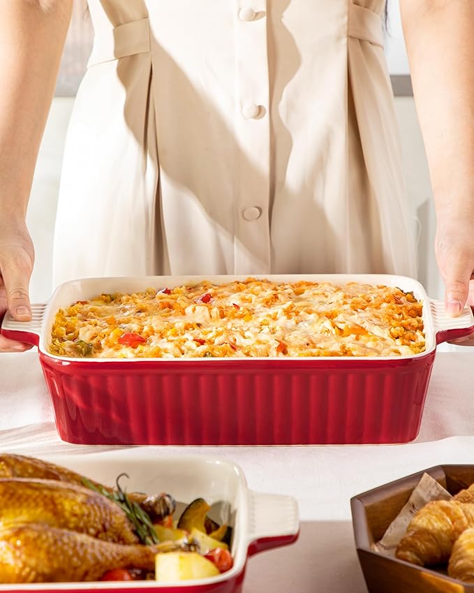 MALACASA 4.4 QT Baking Dish, 9x13 Large Casserole Dish for Oven, Ceramic Baking Pan, Rectangular