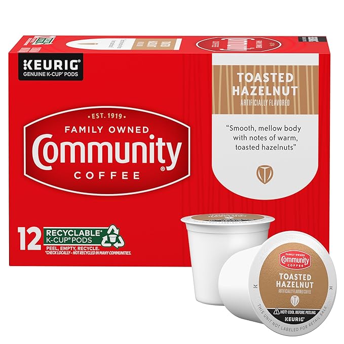 Community Coffee Toasted Hazelnut Flavored 12 Count Coffee Pods, Medium Roast, Compatible with