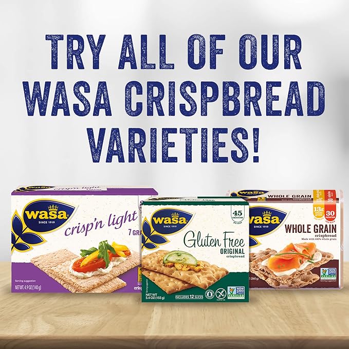 WASA Thin Rye Swedish Crispbread, 8.6 oz, Non-GMO Project Verified Rye Crackers, No Saturated Fat