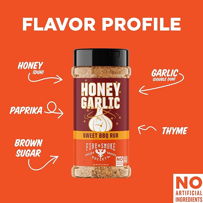 Fire & Smoke Society Honey Garlic BBQ Rub | BBQ Seasonings and Rubs for Smoking and Grilling |