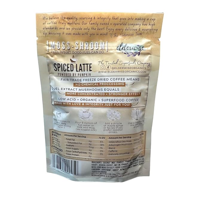 Elderwise Organics Coffee Spiced Latte | Powered by Pumpkin & Mushrooms | Sea Moss, Chaga, Lion's