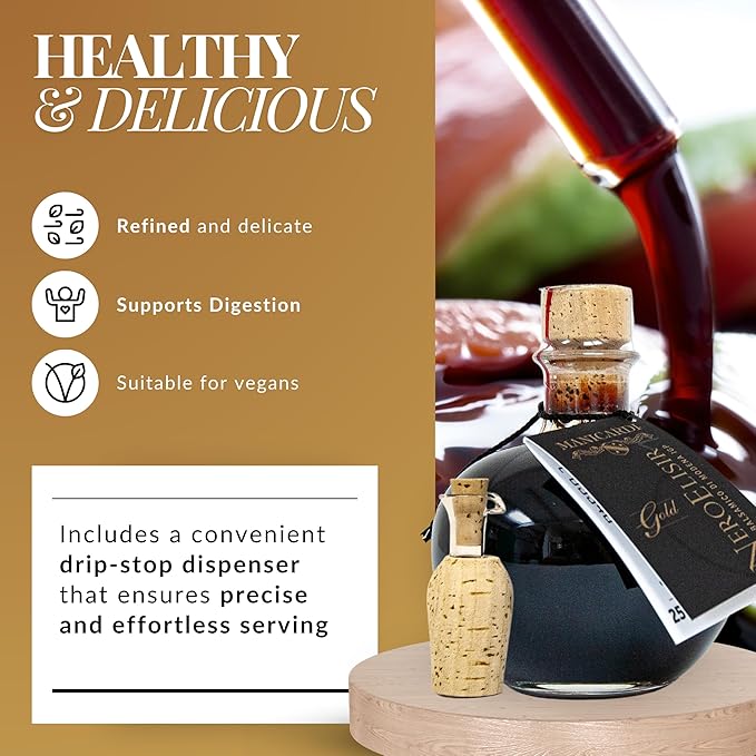 MANICARDI Balsamic Vinegar of Modena PGI - Dense Gold Elisir with Drip-Stop Dispenser Perfect for