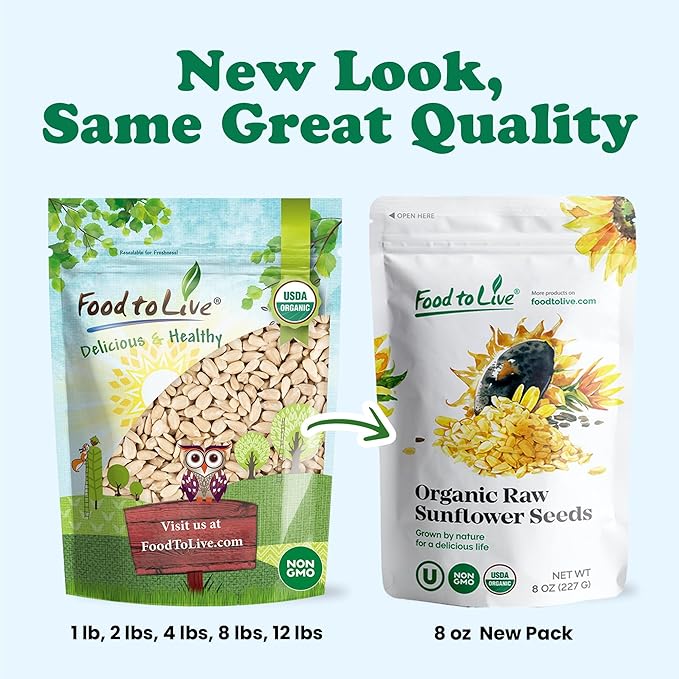 Food to Live - Organic Sunflower Seeds, 2 Pounds - Hulled, Raw, Non-GMO, Dried Kernels, Unsalted