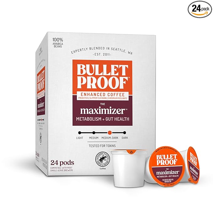 Bulletproof The Maximizer Single-Serve Coffee Pods, 24 Count, Clean Coffee with Prebiotics for