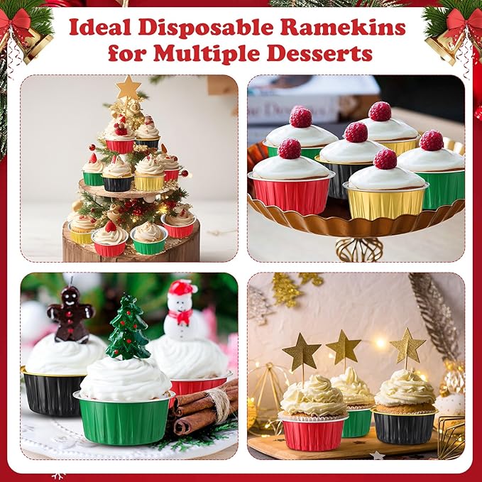Gejoy 400 Pcs Aluminum Foil Baking Cups with Lids 5 oz Disposable Ramekins Mini Cake Pans Creme