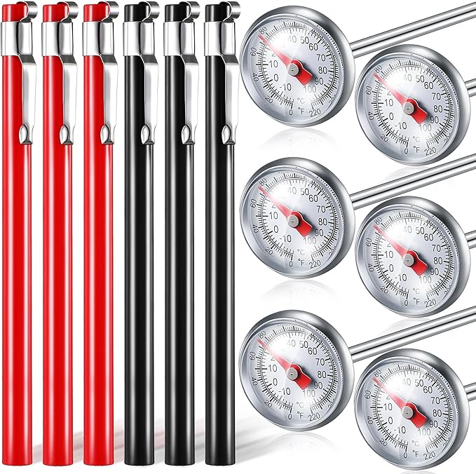 Xuhal 6 Pcs Stainless Steel Kitchen Thermometer with 5 Inch Long Stem 1 Inch Dial Thermometer Milk