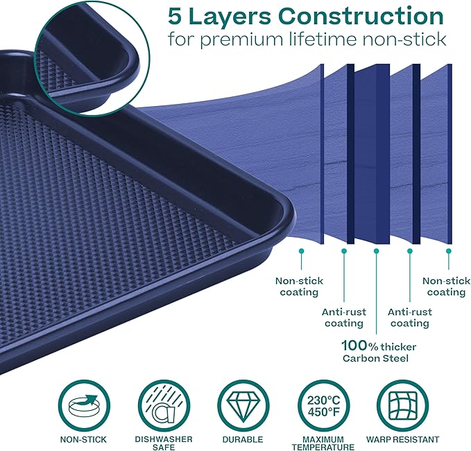 Baker's Secret Baking Sheets Non Stick, 3x Cookie Sheets for Oven, Diamond Texture Premium Air