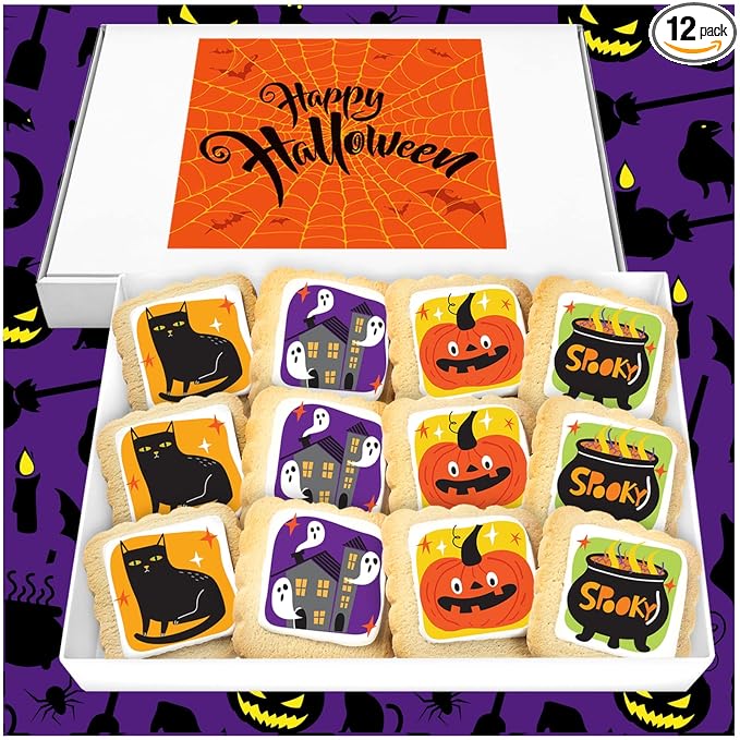 Halloween Cookies 12 Pack Decorated | INDIVIDUALLY WRAPPED Sugar Cookies | Gift Basket Pumpkin