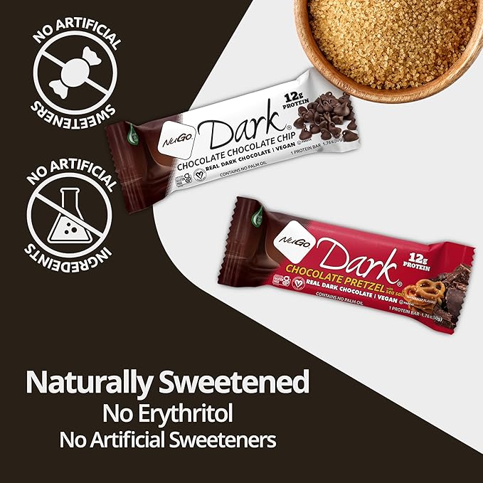 NuGo Dark Variety - Pretzel with Sea Salt 12 Bars & Peanut Butter Cup 12 Bars, 12g Protein Bar