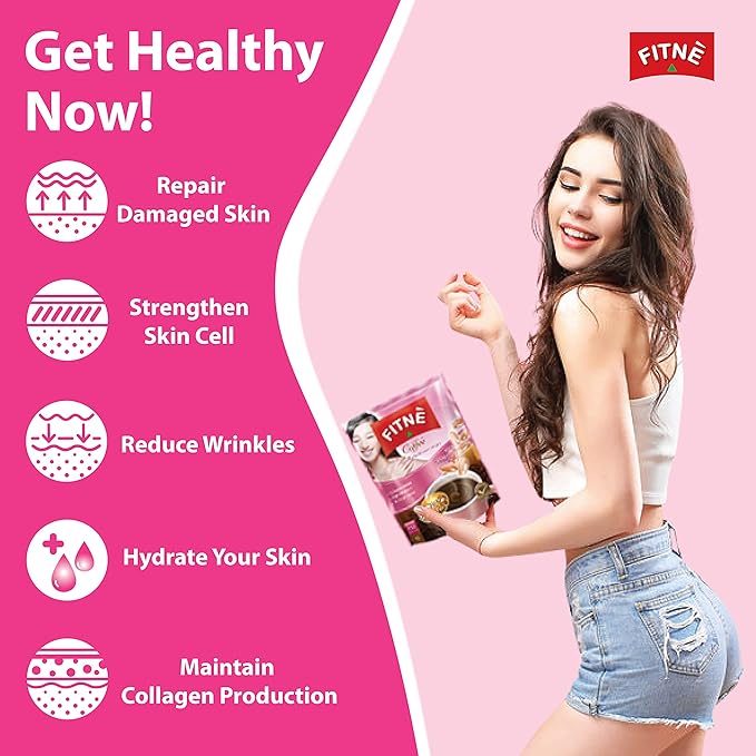 FITNE Instant 3 In 1 Coffee Packets Mix With Natural Hydrolyzed Collagen Vitamin C Smooth Blend