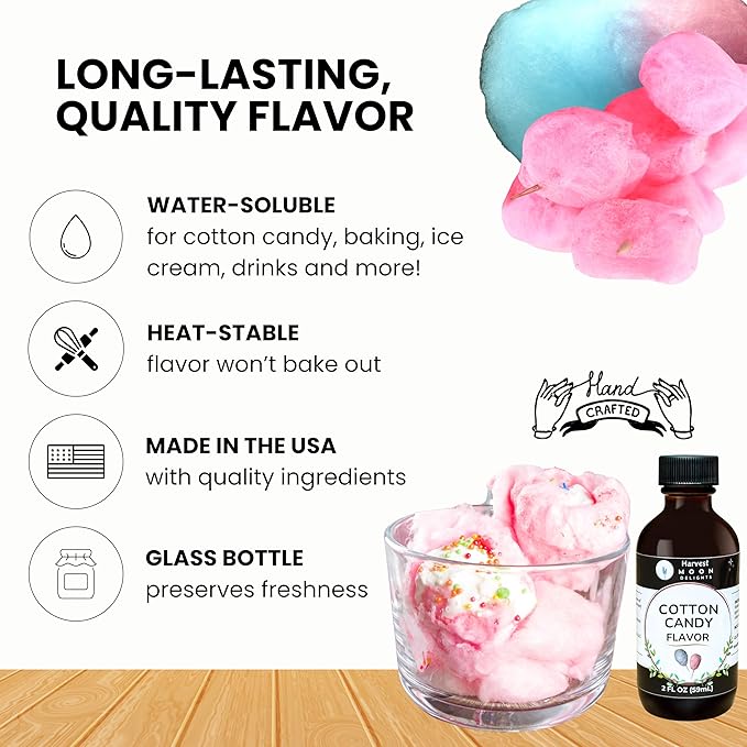 Cotton Candy Flavoring Extract - 2 oz - Water-Soluble - By Harvest Moon Delights - Cotton Candy