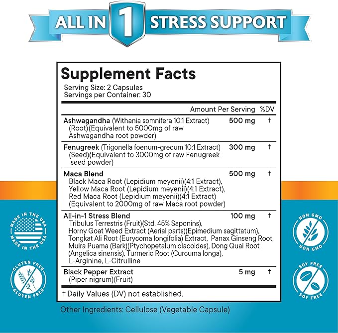NEW AGE Ashwagandha Maca Root Fenugreek Supplement with Tongkat Ali Ginseng - Assists with Overall