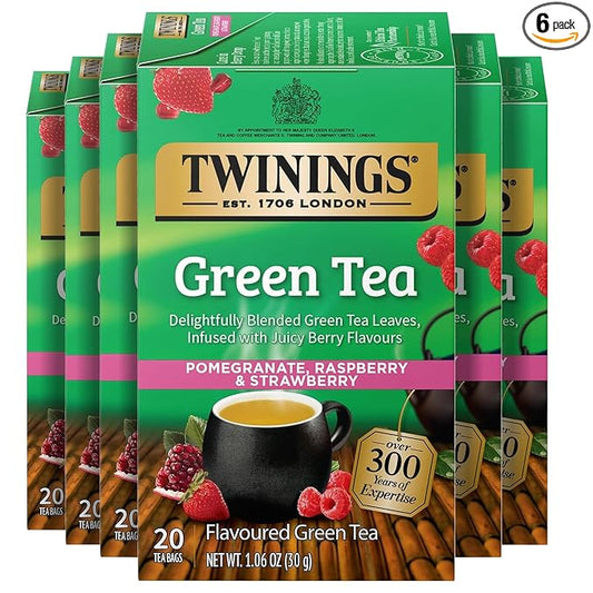Twinings Green Tea with Pomegranate, Raspberry, & Strawberry Individually Wrapped Bags, 20 Count